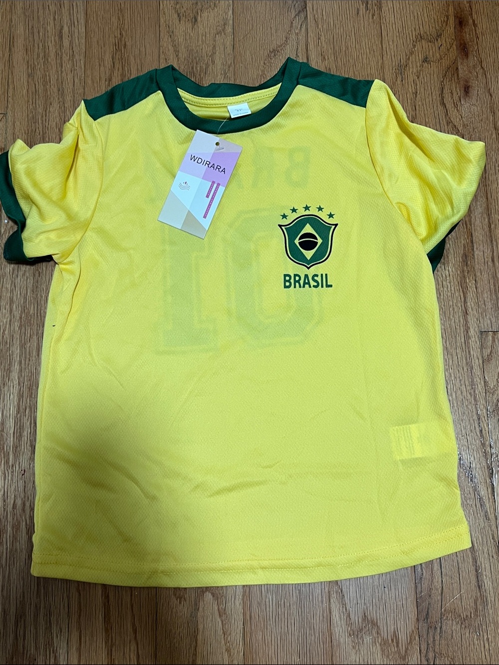 Brazil Kids Yellow Soccer Jersey with Green Trim